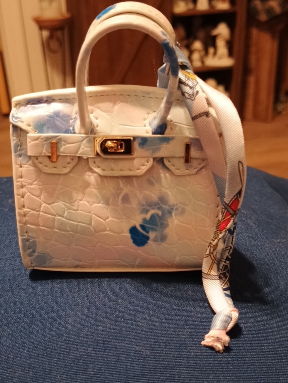 White & Blue Marble Mini Satchel Handbag Bag Charm